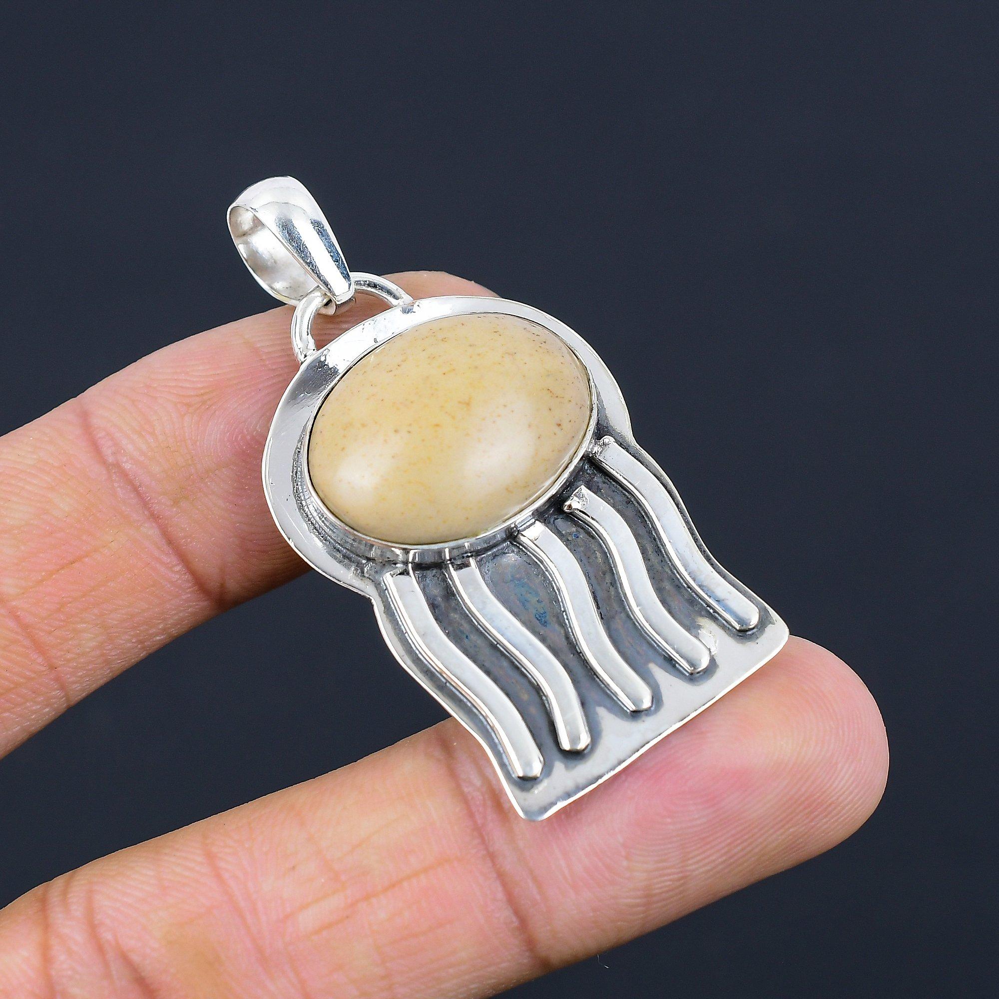 925 Sterling Silver Oval Picture Jasper Gemstone Mother Artisan Pendant Jewelry