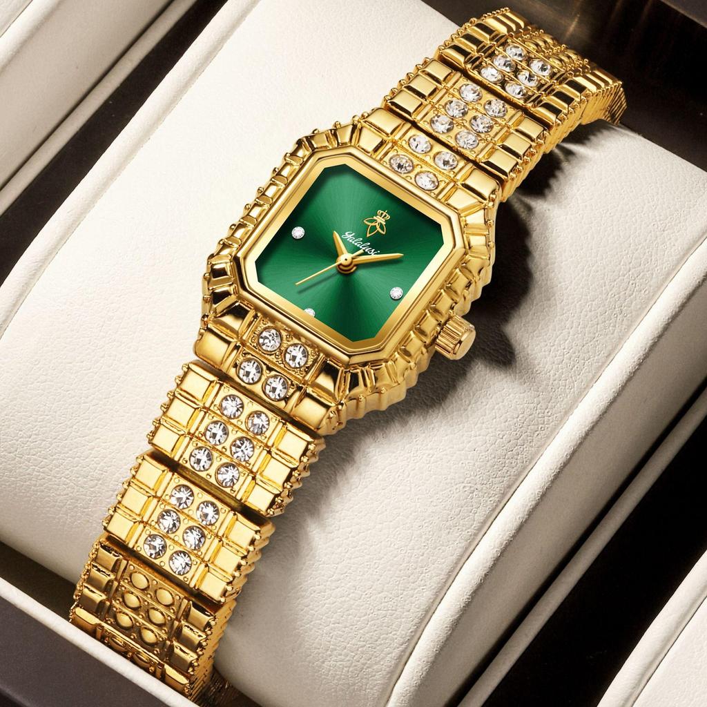 Women Dress Bracelet Watches Clock Relógio Fashion Rhinestone Square Small Dial Steel Band Ladies Watch Elegant