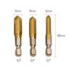6-Piece Hexagonal Handle Titanium Chamfering Knife & 3-Piece Hole Reamer Woodworking Countersink Set (12mm, 16mm, 19mm)