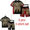 European and American Street Men's Short Sleeved T-shirt Shorts Set 3D Angel Wings Skull Print Men's and Women's Loose Casual Sports Suit