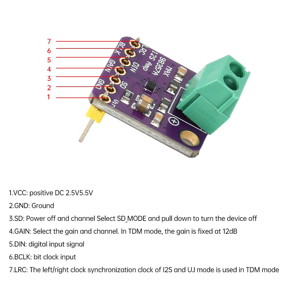 MAX98357 I2S/BGA Audio Amplifier Module Audio Amplifiers Filterless Class D Amplifier Board for Raspberry Pi ESP32