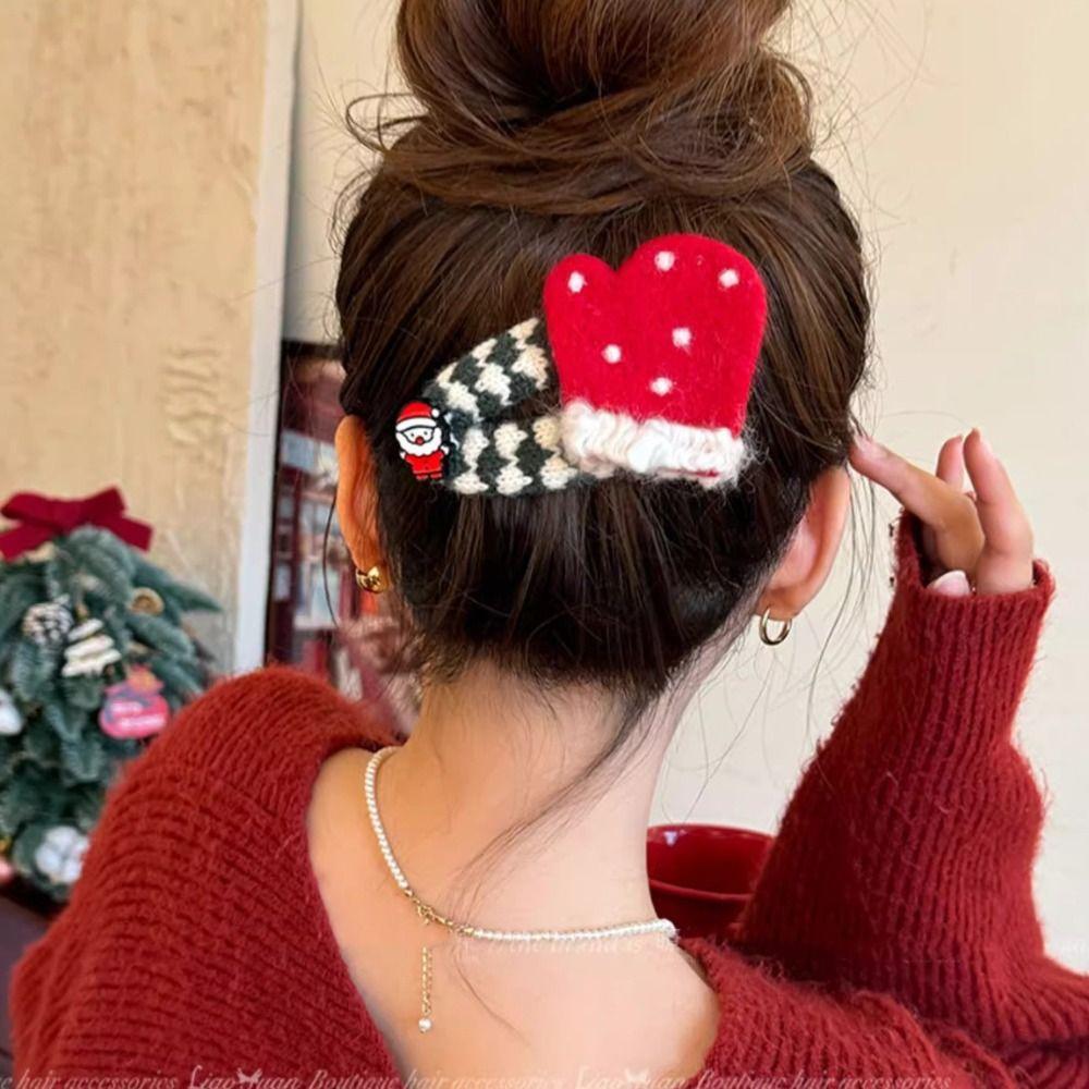 Felt Santa Claus Hairpin Elk Xmas Wool Barrettes Unique Christmas Tree Hair Clip Girls