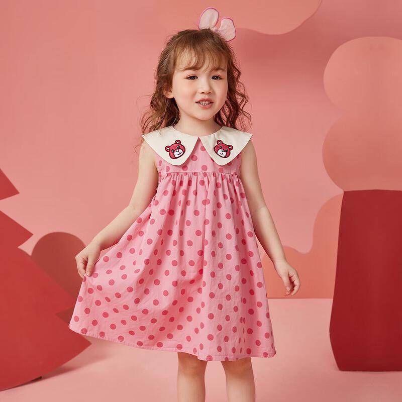 ASK JUNIOR Детское платье-принцесса без рукавов в горошек с вышивкой мишки для девочки 110