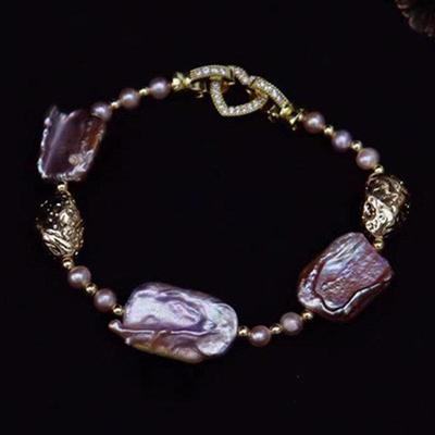 Lila Qi Süßwasser Baroque Perlenarmband für Damen - Personalisiert, Vielseitiger Ins-Stil Schmuck