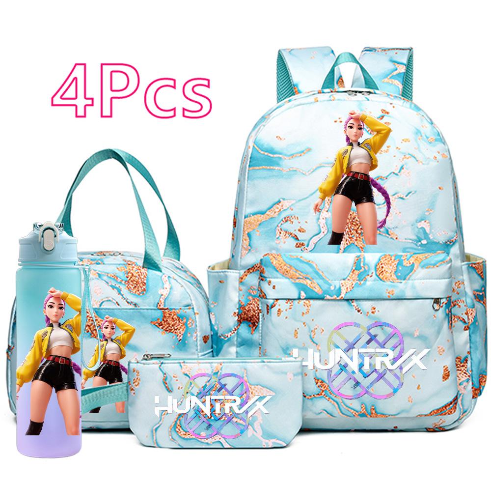 

4Pcs/set New Cartoon K-Pop Printed Large Capacity Backpack Handbag Pencil Case with 750Ml Water Bottler for Teenager Boy Girl Schoolbag Bookbag