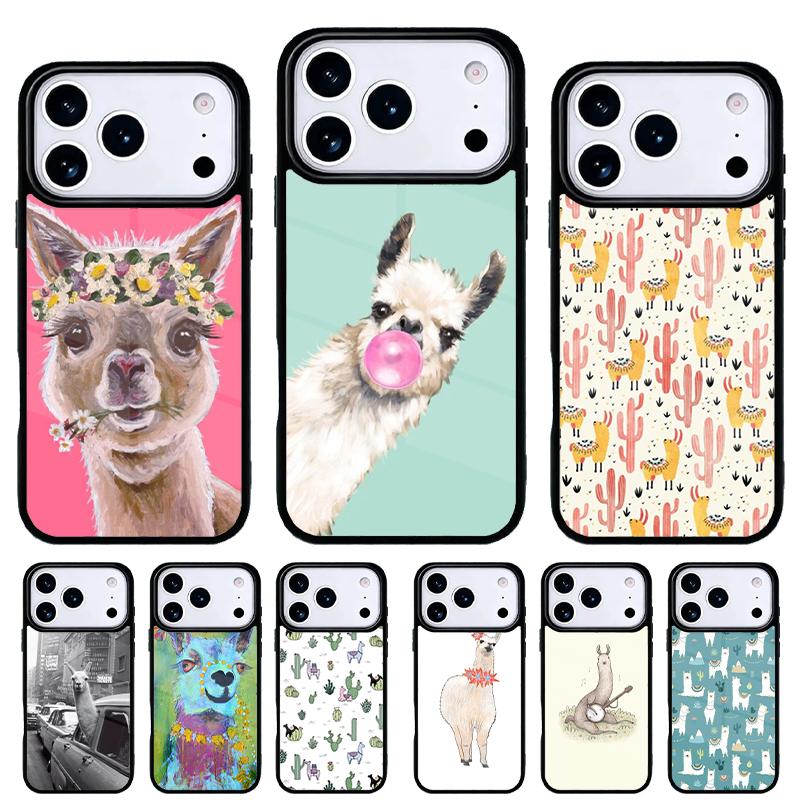 Llama Alpaca pattern Phone Case for iPhone 17 16 15 14 13 Pro Max Back Cover for 12 11 Pro Coque