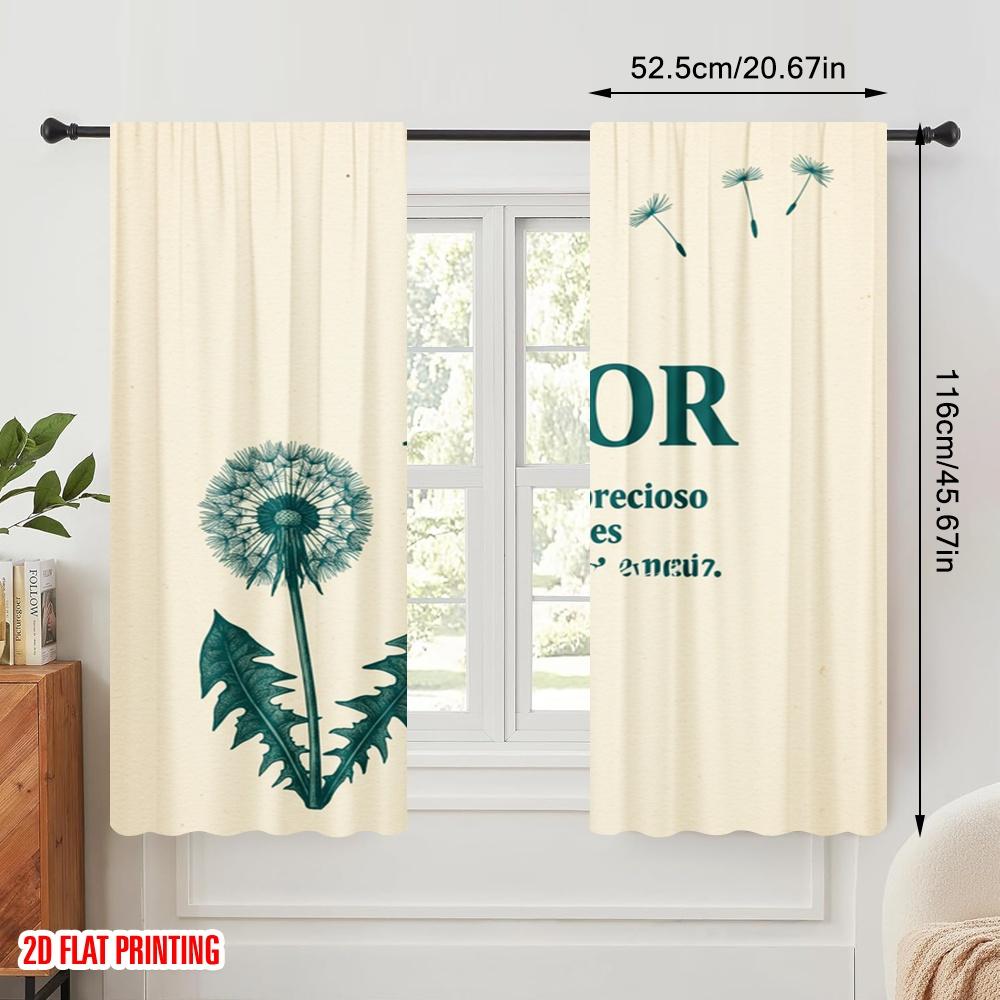 2 st 2D plattryckta Draperier Kärlek Maskros 100% Polyester Utan Elektricitet Födelsedagsfest Perfekt för Fester och Vardag