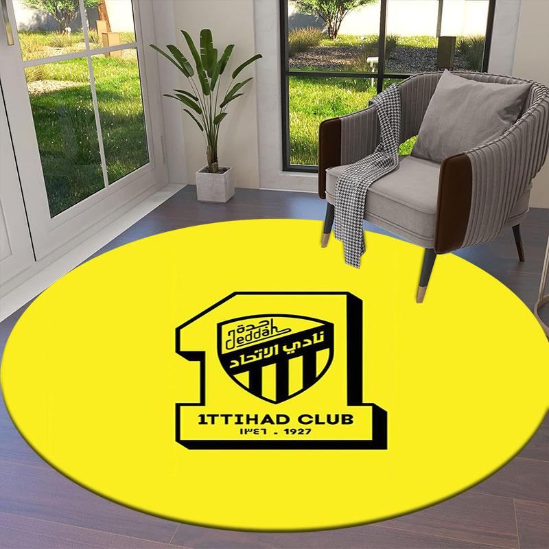 Al-Ittihad FC Round Area Rug,Carpet Rug for Living Room Bedroom Sofa Playroom Decor,Non-slip Floor Mat