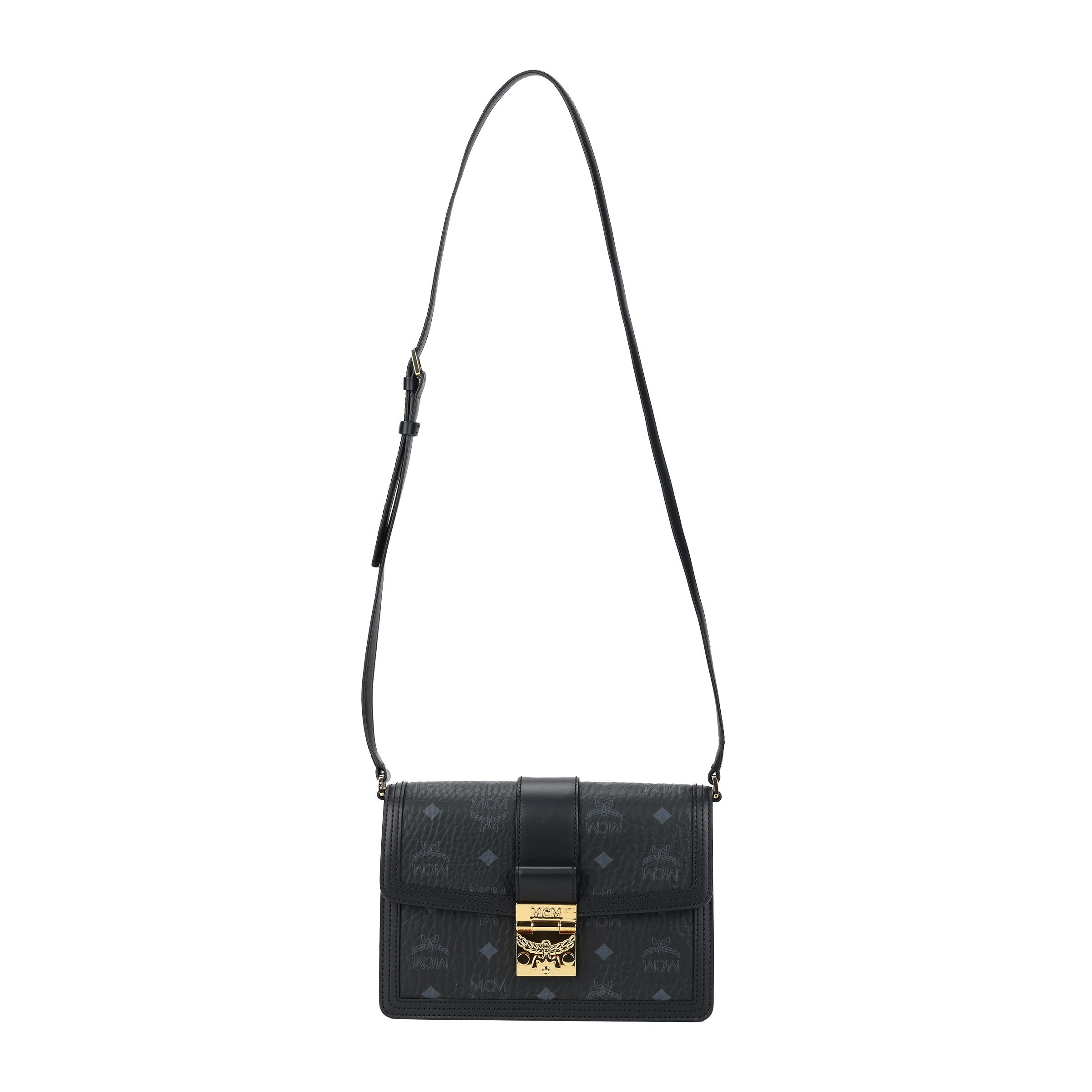 MCM Tracy Klassiek Logo Laurierblad Sluiting met Slot Visetos Patroon Kunstleer Crossbody Tas Klein Dames tassen Zwart MWSCAXT01BK001 Basic Set (Bag+Dust Bag)