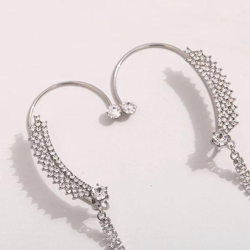 High-End Rhinestone Butterfly & Star Tassel Ear Cuff with Zirconia - No Piercing Required