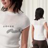 < Japan's Mitsubishi Acetate > Eugen Yarn Splicing Slim-fitting Lyocell Knitted Short-sleeved Summer Women's Waist Top T