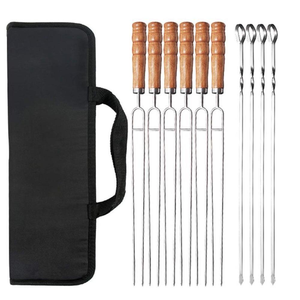 10pcs Reusable BBQ Skewers Stainless Steel Grilled Fork Barbecue Needle Marshmallow