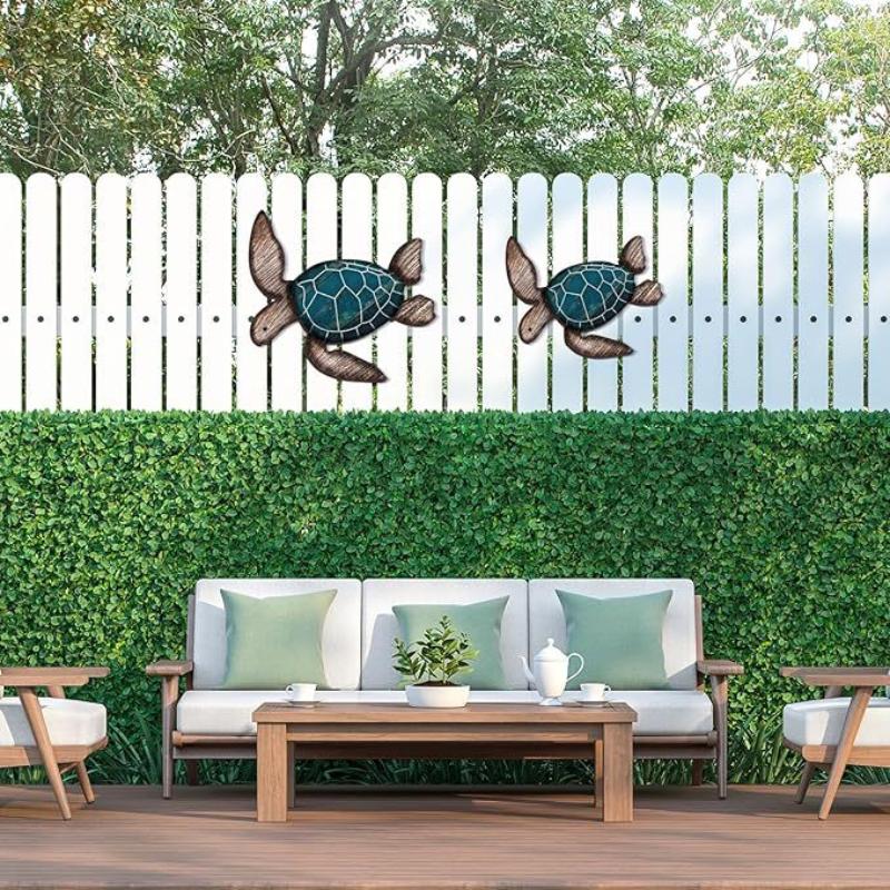 2Pcs/Set Wooden Turtle Wall Hanging Painting Farmhouse Turtle Hanging Decoration Beach Theme Decoration