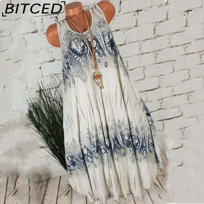 BITCED Women Summer Sleeveless Floral Print Round Neck Dress