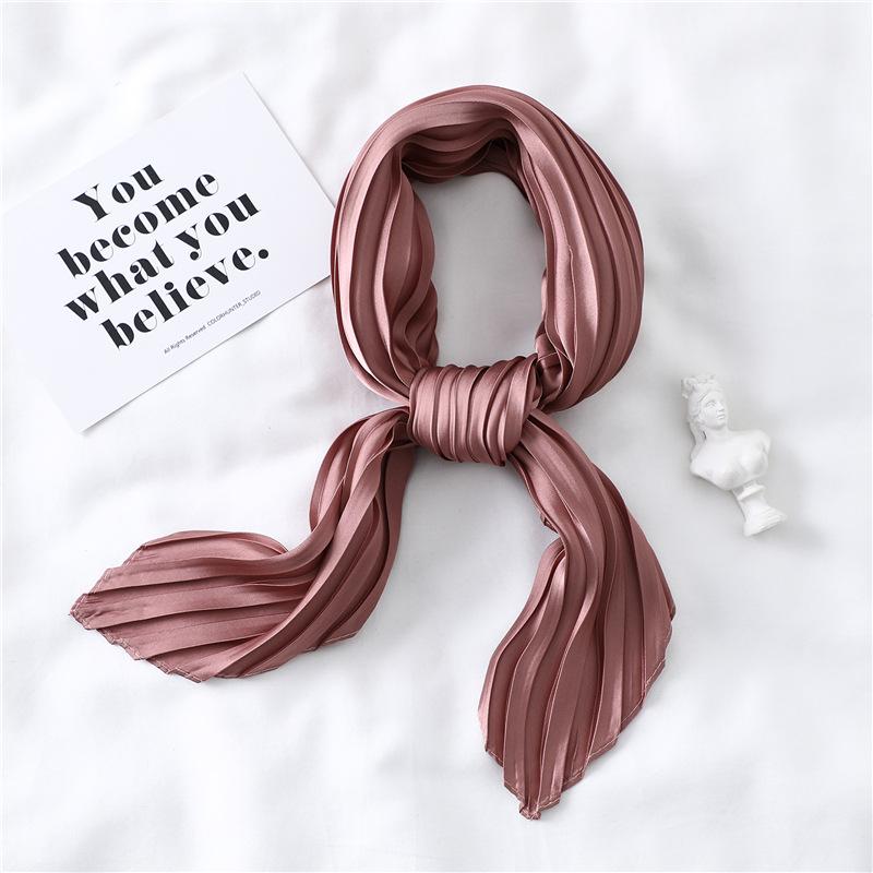 Simple Solid Color Versatile Small Scarf, Pleated Square Scarf, Women'S Season Decoration, Collar Scarf, Pressed Satin Imitation Silk
