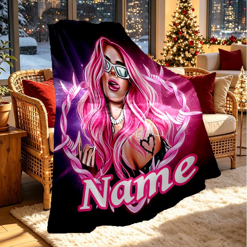 Custom Name Personalized Karol G Print Blanket, Home Decor, Bedroom, Sofa, Camping, Couch, Gifts for Birthday Christmas