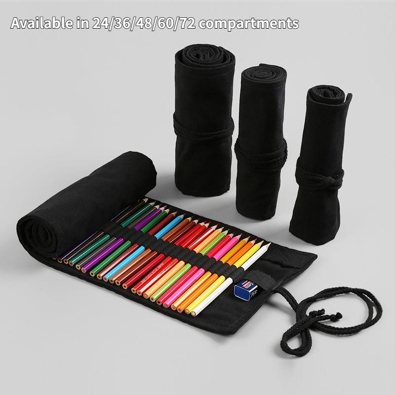 24/36/48/72 Hole Black Roll Pencil Pen Bag Students Pen Curtain Case Colored Pencils Wrap Holder Storage Pouch School Supplies