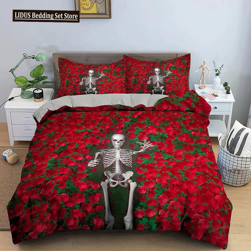3D Skeleton Bedding Set Skull Duvet Cover 23Pcs Quilt Cover With Pillowcase Queen King Size Soft Microfiber Fabric Bedclothes