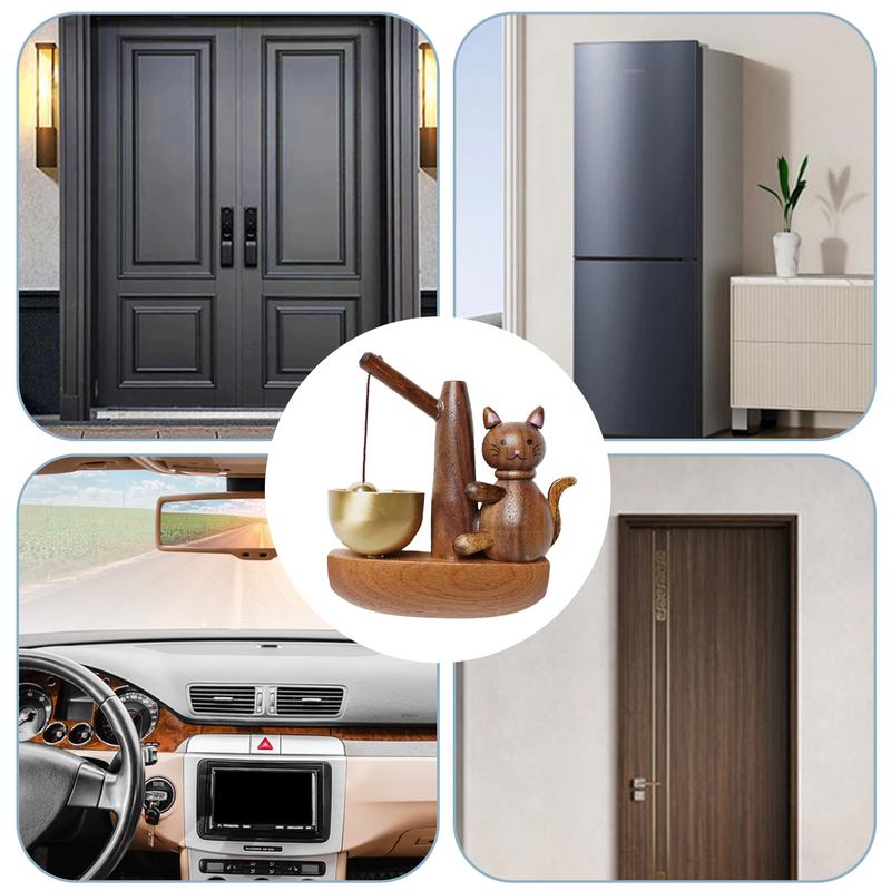 Bell For Door Opening Magnetic Fishing Cat Door Chime Playful Fishing Cat Wind Chime Magnetically-Attached Wood Doorbell Home