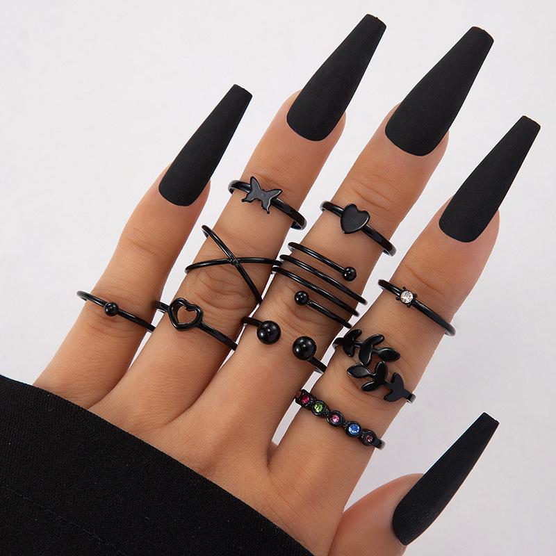 Accessories Butterfly Dark Love Open Multi-joint Stacked Ring Set