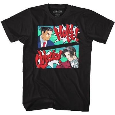 Ace Attorney Wright Edgeworth Hold It Objection Czarna Koszulka Gamingowa Unisex T-Shirt