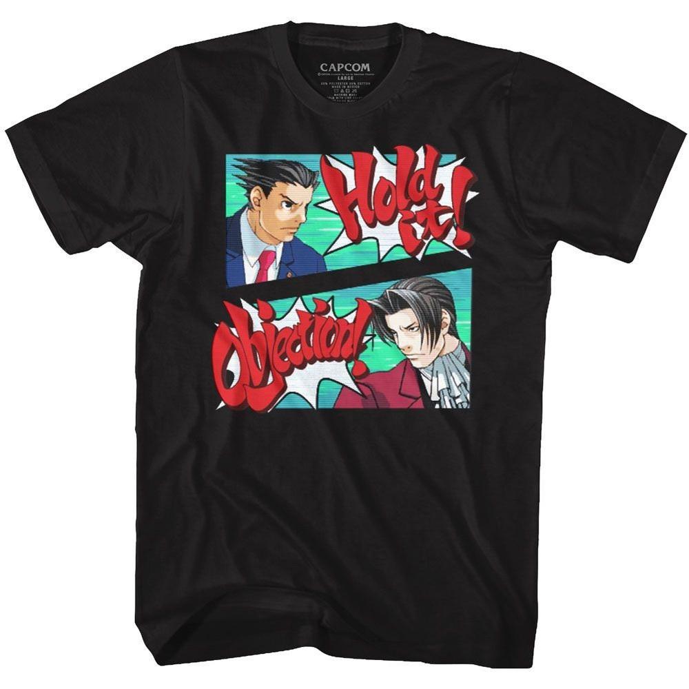 Ace Attorney Райт Эджворт Держите Возражение Черная Игровая Футболка Унисекс XXXL