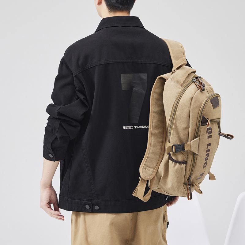 Men's Loose Fit Plus Size Khaki Denim Jacket - American Retro Spring/Autumn, Japanese Trend Brand