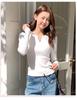 Women's Slim Fit 95% Cotton V-neck Long Sleeve Base Layer Top for Spring and Autumn
