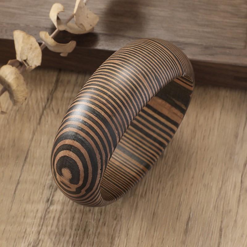 Wooden Geometric Statement Bracelet Women Vintage Texture Boho Chic Chunky Cuff Bangle Fashion Accessory