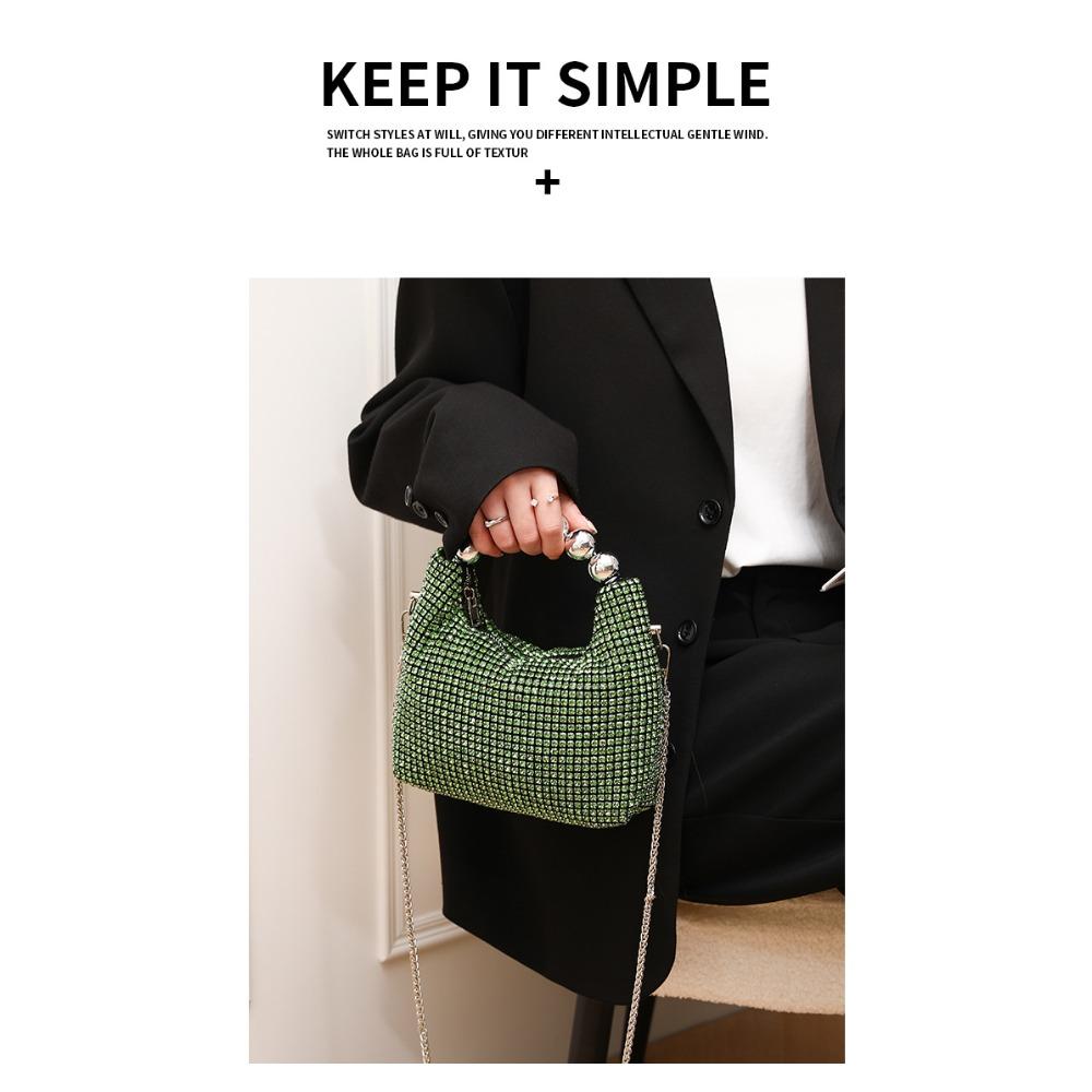 New round bead handbag inlaid brick women's fashion versatile diamond chain rhinestone shoulder bag messenger dinner bag