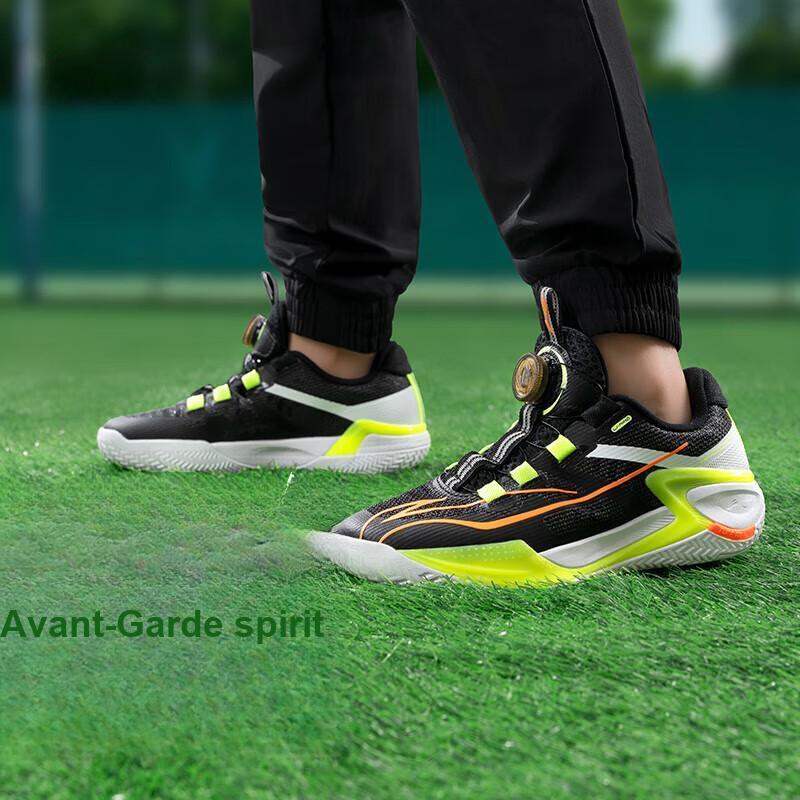 Li Ning Pantofi de Baschet pentru Copii Stabili Antiderapanți Rezistenți la Uzură Suport Low-Top Sneaker Copii Negru YKBU075-7