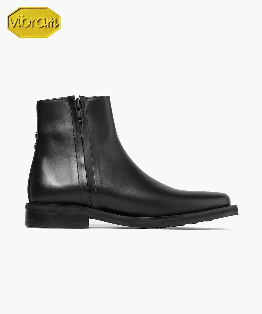 Firenze Atelier [Vibram] Minimal Square Toe Standard Rubber Sole Zip-Up Boots 9410-Z [Black Fg]