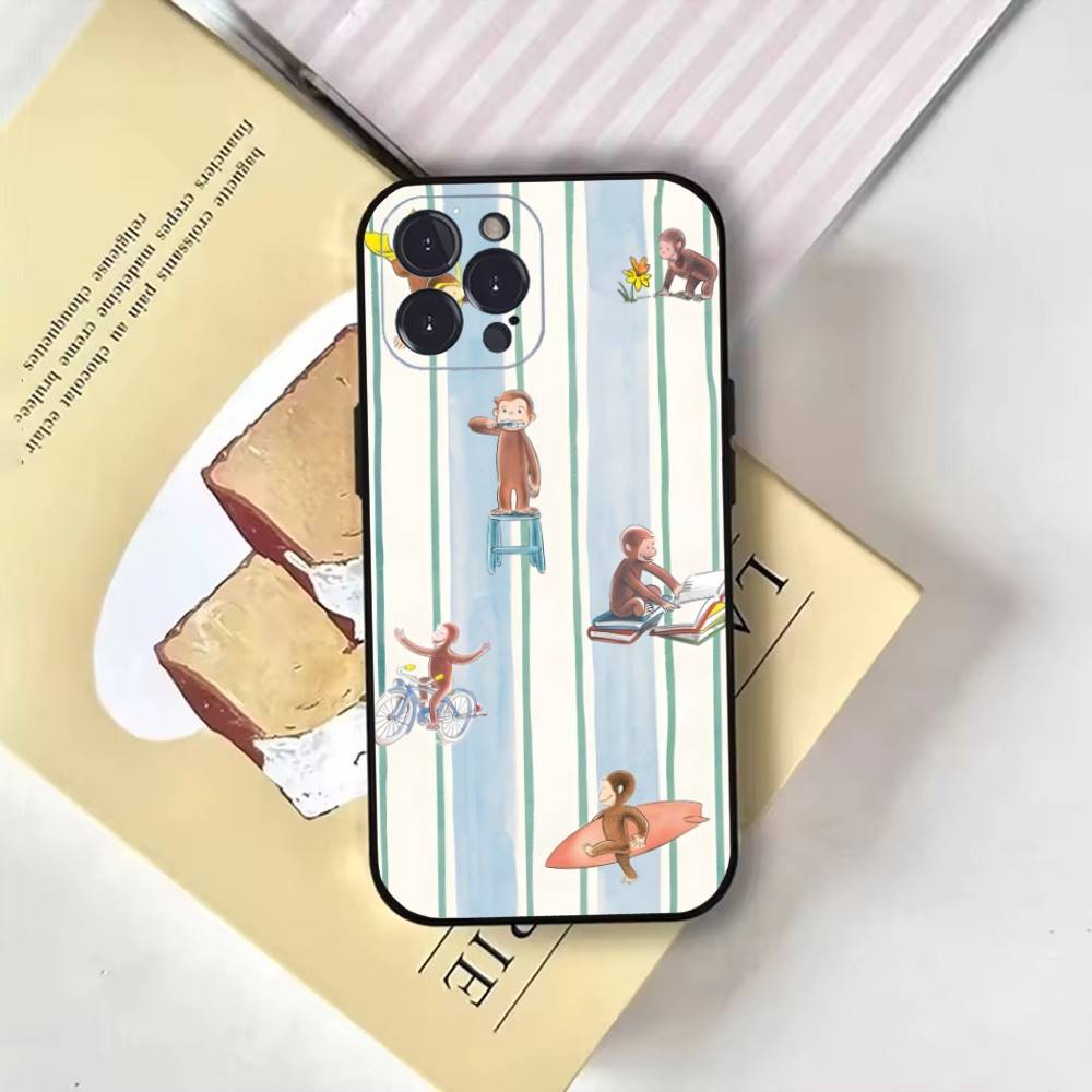 Cute monkey curious george pattern Phone Case For iPhone17,16,15,14,13,12,11 Plus,Pro Max,Soft Black Cover
