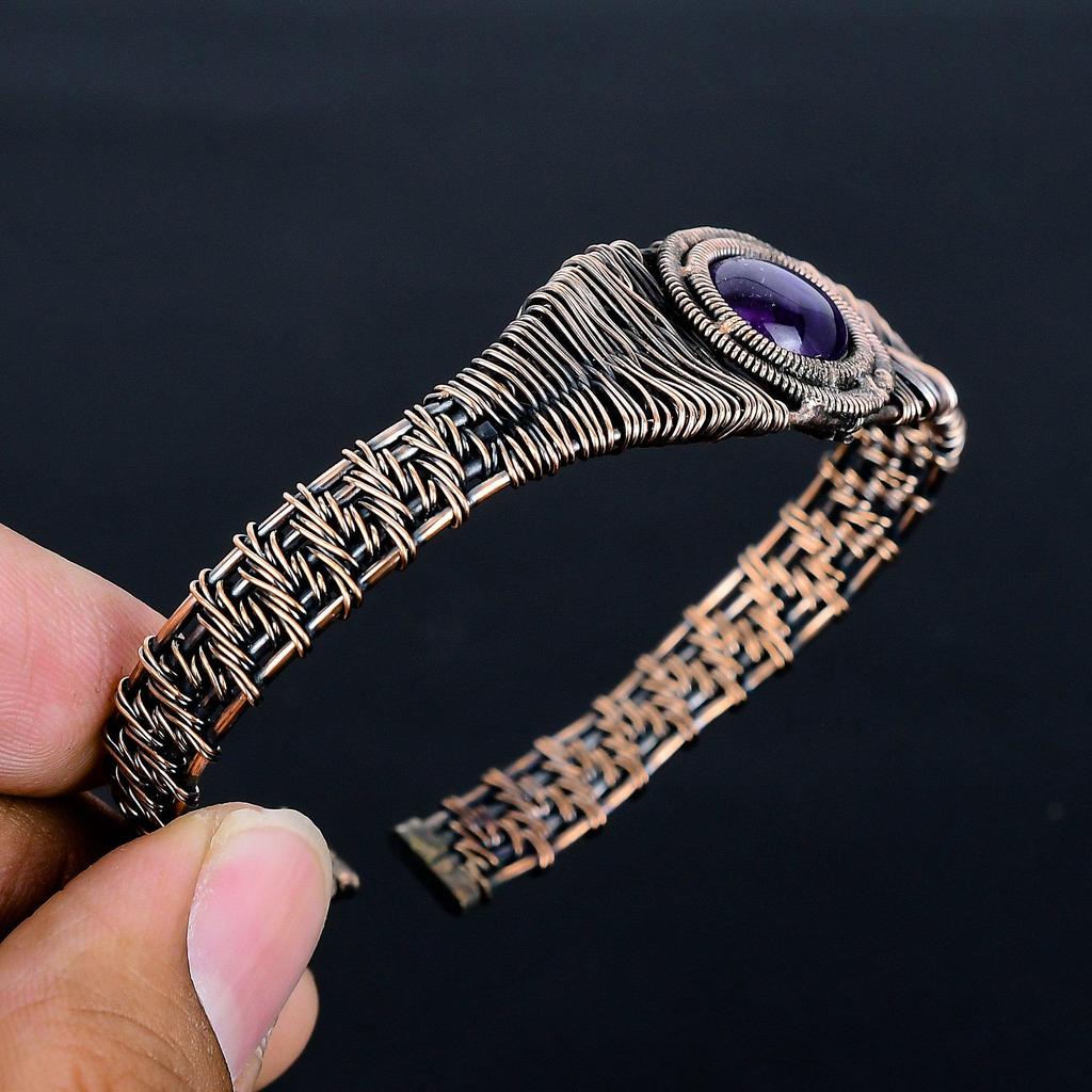 Amethyst Edelstein Schmuckt, Reiner Kupferdraht gewickelter Armreif, Edelstein Draht Armreif Schmuck,