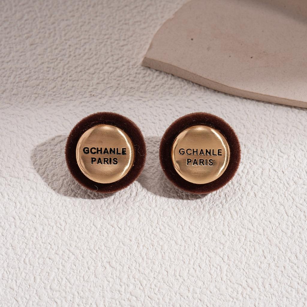 Autumn and winter flocking leopard print geometric round square stud earrings retro Maillard simple niche earrings