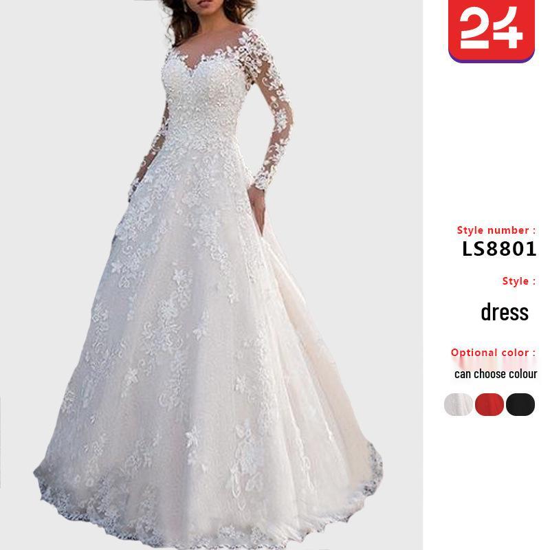 2025 Spring European & American Off-Shoulder Bridal Wedding Evening Gown for Women