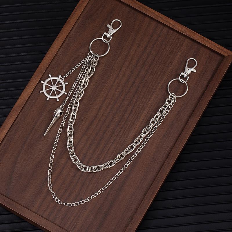 Панк Хэллоуин Гот Диабло Цепочка на талию Модная Металлическая Руль Череп Шип Многослойная Брюки