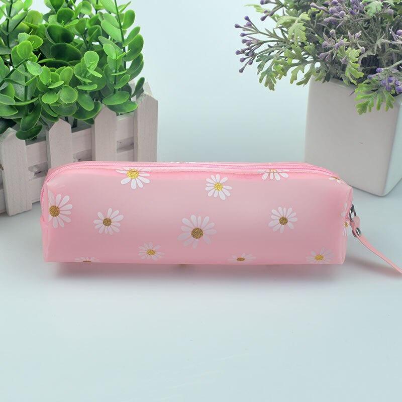 2Pcs Transparent Kawaii Daisy Pencil Case Candy Color Gift for School Students Pencil Box Stationery Supplies