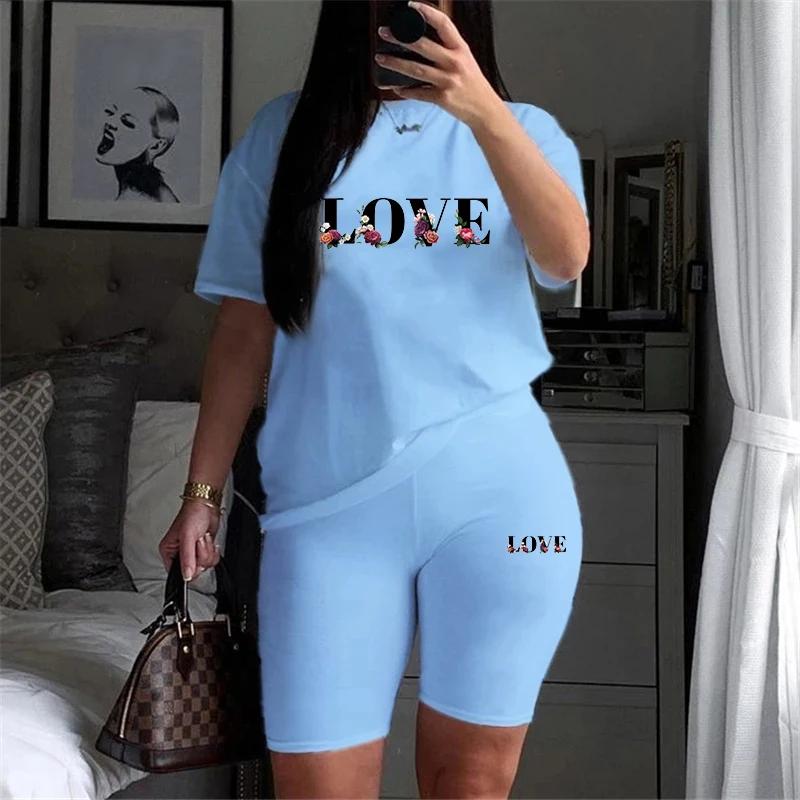 Sommer-Outfits Damen Trainingsanzug Druck Lässiges Shorts-Set Outdoor-Sport Jogging Damenbekleidung Tägliches T-Shirt Shorts 2-teiliges Anzug