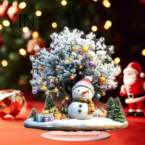 Seasonal Home Accents Christmas Village Houses Table Decoration, Snow Scene Patterns 2D Acrylic Santa Claus Hanging Decor Ornament, Decorative