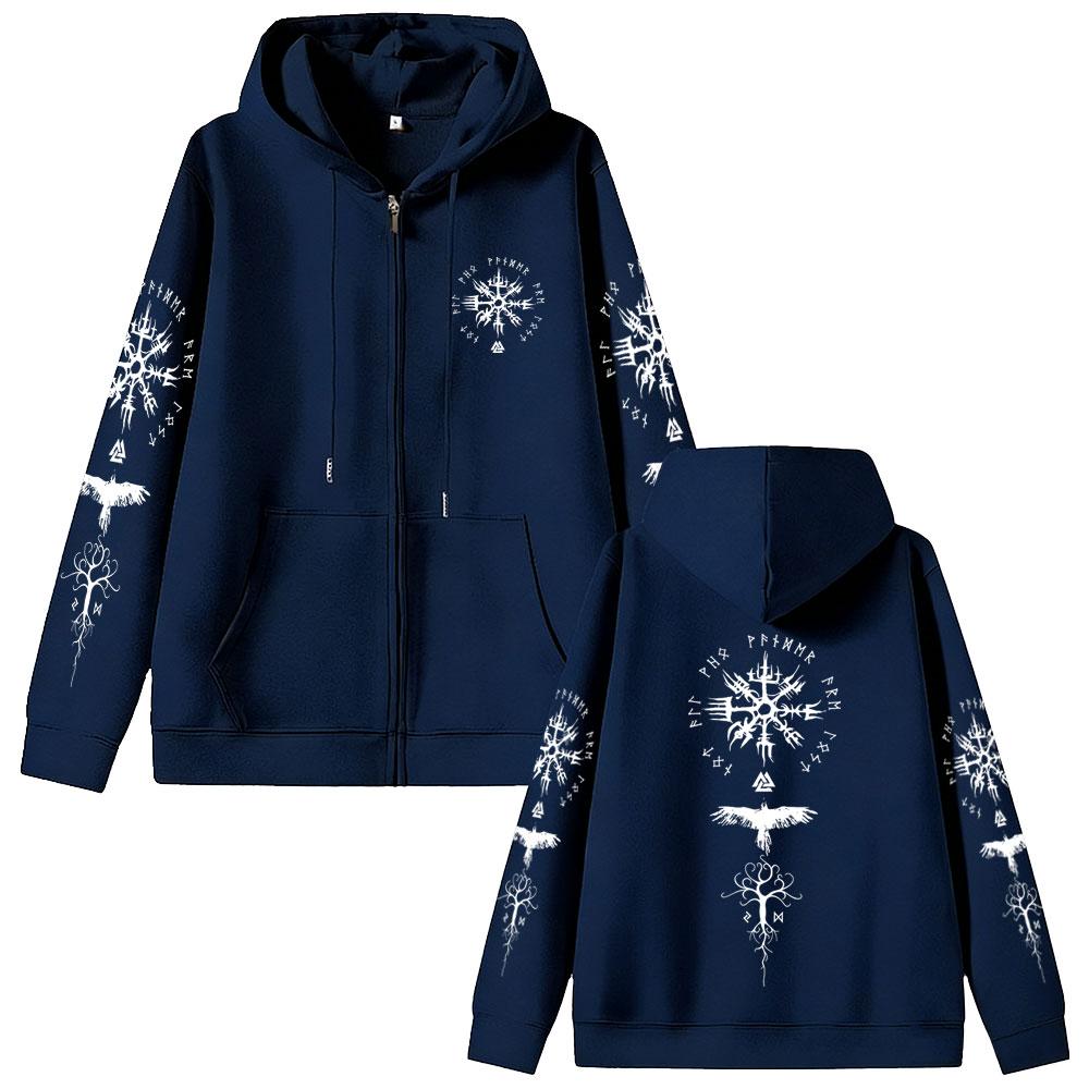 Wikinger Runen Kompass Reißverschluss Hoodie Herren Gothic Rock Übergroß Zip Up Jacke Herren Damen Freizeit Sweatshirts