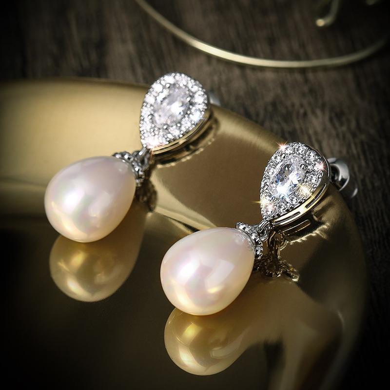 

European and American Fashion Stud Earrings Cross-border Foreign Trade Pearl Zircon Stud Elegant Temperament Women s Earrings Bridal High-end Earrings