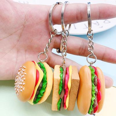 Creative Gift: Hamburger Sandwich Keychain & PVC Cake French Fries Pendant for Schoolbags - Perfect for Males and Females!