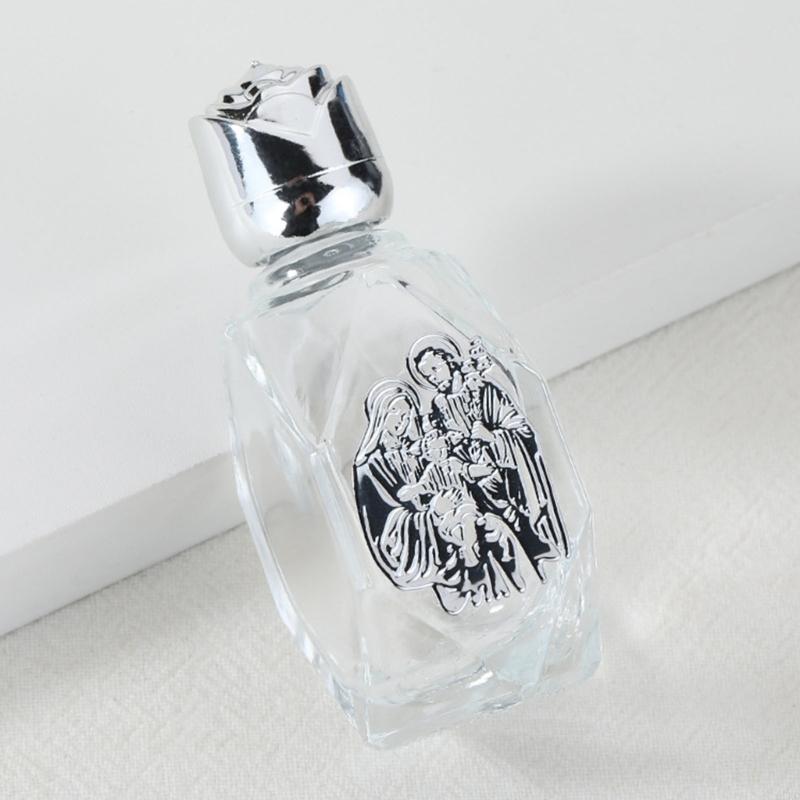 62KD Pack of 6 Embossed Glass Holy Water Container Bottles Baptisms Gift Church Use