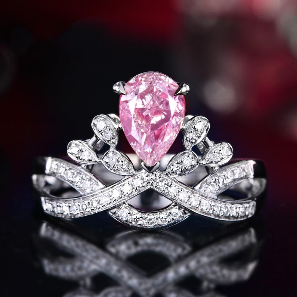 Women Luxury Pear Crown Ring Simulated Diamond Engagement Ring with Colored Gemstones