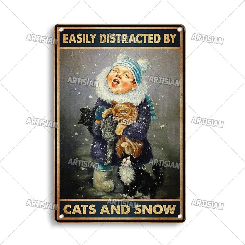 Funny Cat Retro Poster, Aluminum Metal Wall Decor 20x30cm