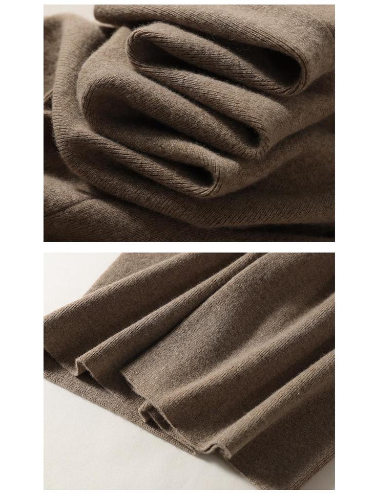 Women's Drapey High-Waisted Wide-Leg Wool Pants, Autumn/Winter Style, Soft, Versatile, Casual, Floor-Length, Straight-Leg Knit.