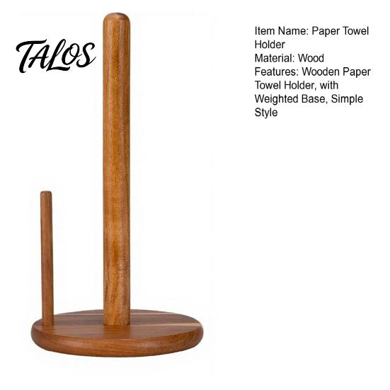 Talos Wooden Paper Towel Holder, One-Handed Operation Dispenser, Freestanding Countertop for Kitchen Bathroom