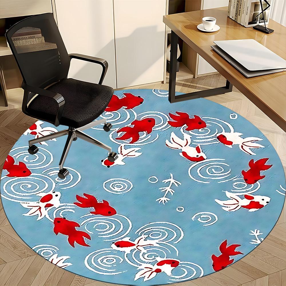 1pc Goldfish Pond Office Round Rug, Non-slip, Soft and Durable Office Rug for Interior Decoration, Perfect for Office, Beautiful Decoration yy26032404