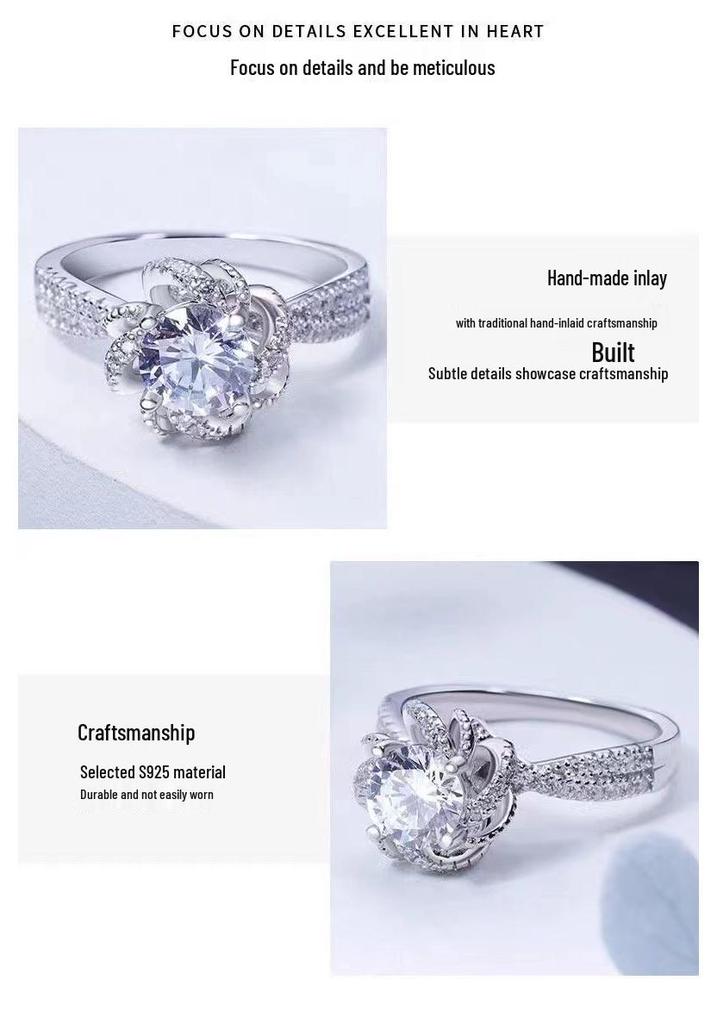 2 Carat Rose Fountain Moissanite Women's Ring, D Color, with Diamond Tester Pen – Perfect for Weddings.